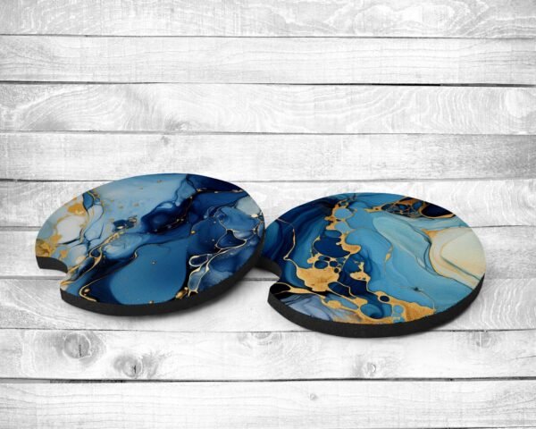 Blue and Gold, Absorbent Car Coasters, Set of 2, Non-Slip Base, Neoprene, Gift, Everyday Use