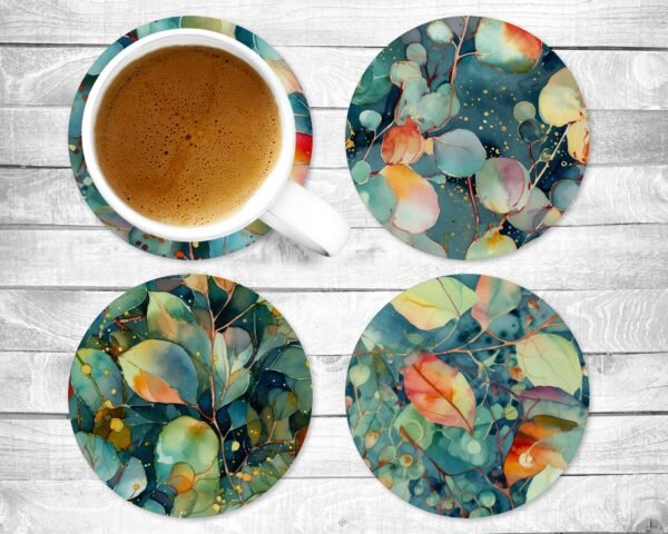 Eucalyptus, Absorbent Drink Coasters, Individual or set of 4, Non-Slip Base, Neoprene, Gift, Everyday Use