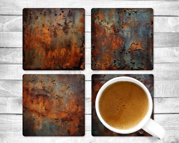 Faux Rusted Metal, Absorbent Drink Coasters, Individual or set of 4, Non-Slip Base, Neoprene, Gift, Everyday Use
