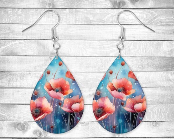 Pretty Poppies, Pierced Earrings, Permanent Design, Silver or Gold Hardware, Gift, Everyday Use