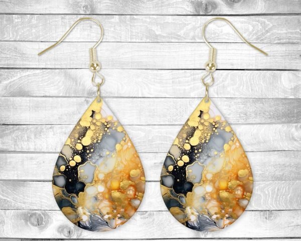 Black and Gold, Pierced Earrings, Permanent Design, Silver or Gold Hardware, Gift, Everyday Use