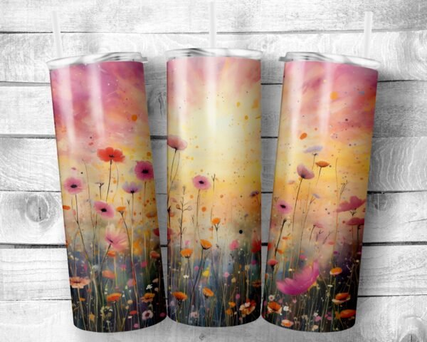 Sunrise Flowers, 20oz Skinny Straight Tumbler, Stainless Steel, Travel Cup, Gift, Everyday Use