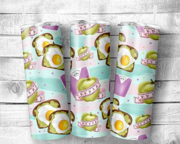 Healthy Eating, 20oz Skinny Straight Tumbler, Stainless Steel, Travel Cup, Gift, Everyday Use