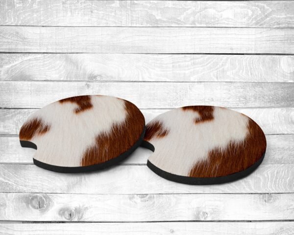 Cowhide, Absorbent Car Coasters, Set of 2, Non-Slip Base, Neoprene, Gift, Everday Use