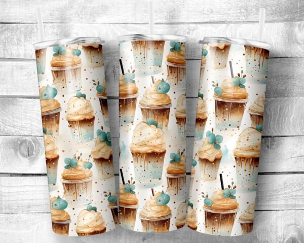 Iced Coffee, 20oz Skinny Straight Tumbler, Stainless Steel, Travel Cup, Gift, Everyday Use