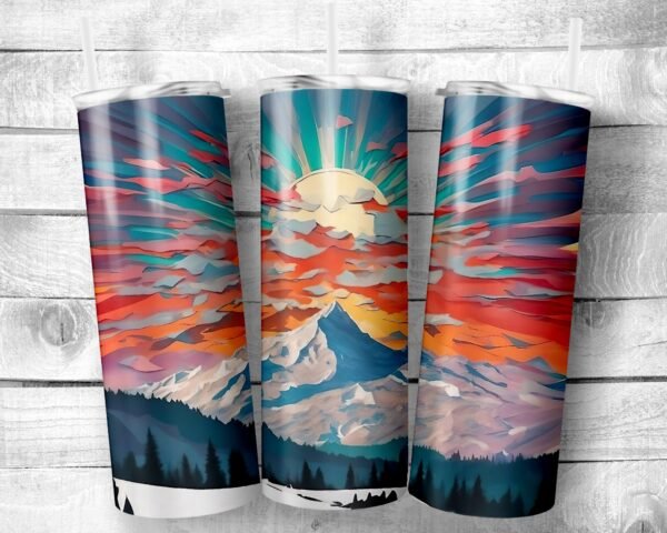 Faux Painted Mountain, 20oz Skinny Straight Tumbler, Stainless Steel, Travel Cup, Gift, Everyday Use