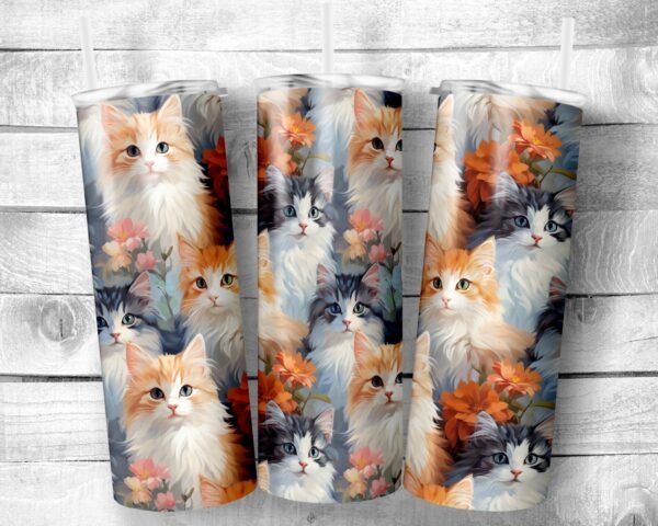 Cute Kittens, 20oz Skinny Straight Tumbler, Stainless Steel, Travel Cup, Gift, Everyday Use