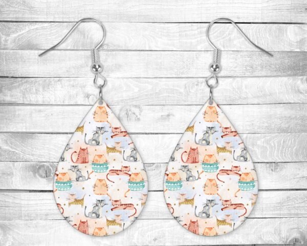 Cartoon Cats 3, Pierced Earrings, Permanent Design, Silver or Gold Hardware, Gift, Everyday Use