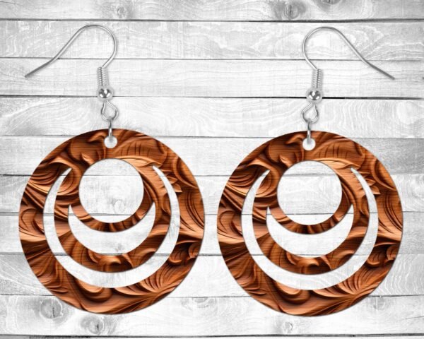 Faux Carved Wood, Pierced Earrings, Permanent Design, Silver or Gold Hardware, Gift, Everyday Use