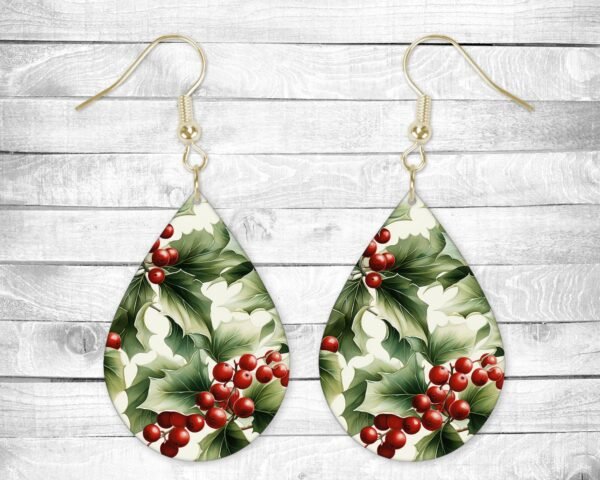 Holly Berries, Pierced Earrings, Permanent Design, Silver or Gold Hardware, Gift, Everyday Use