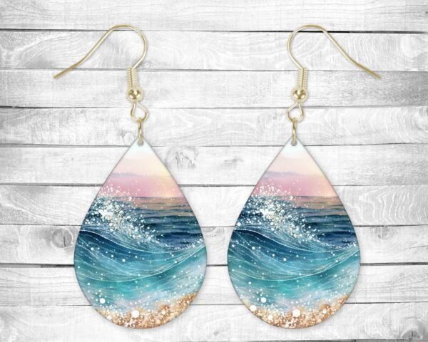 Glitter Waves, Pierced Earrings, Permanent Design, Silver or Gold Hardware, Gift, Everyday Use