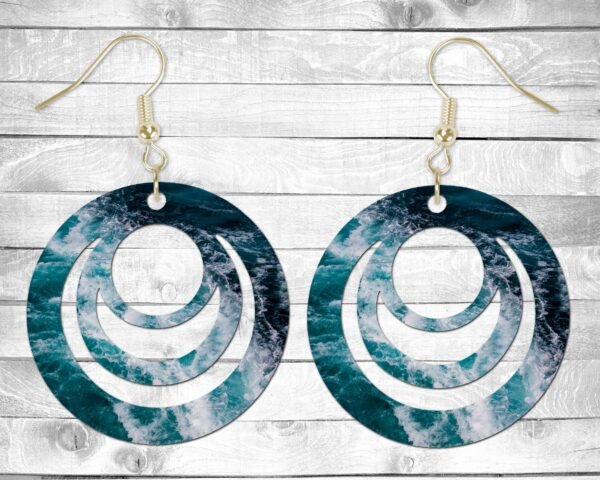 Ocean, Pierced Earrings, Permanent Design, Silver or Gold Hardware, Gift, Everyday Use