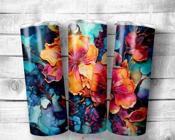 Bright Flowers, 20oz Skinny Straight Tumbler, Stainless Steel, Travel Cup, Gift, Everyday Use